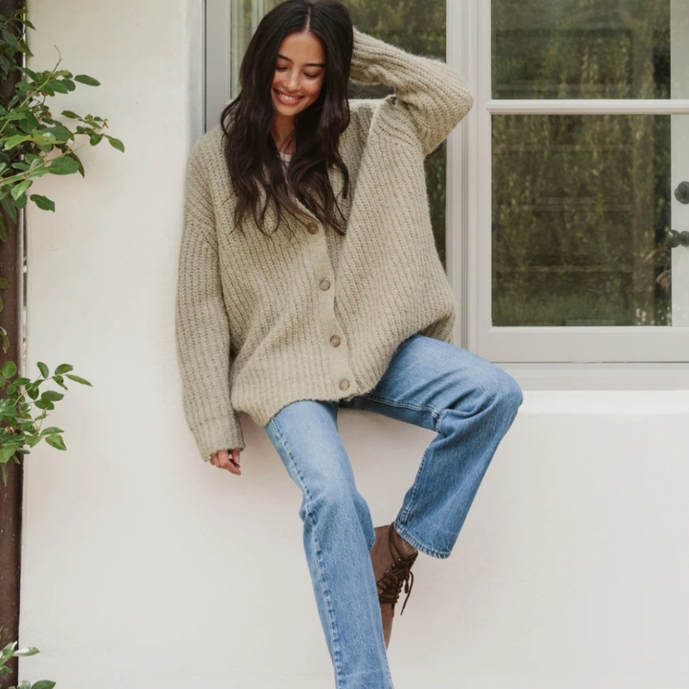 Jenni Kayne  Cocoon Cardigan‎ In Willow Textural Italian Yarn Grunge Oversized